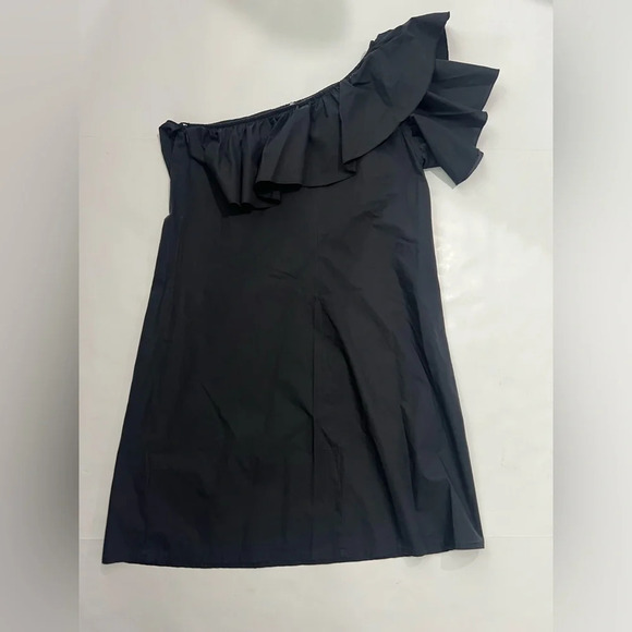 Vineyard Vines Size Small One Shoulder Ruffle Short Dress Jet Black 100% cotton - Picture 11 of 14